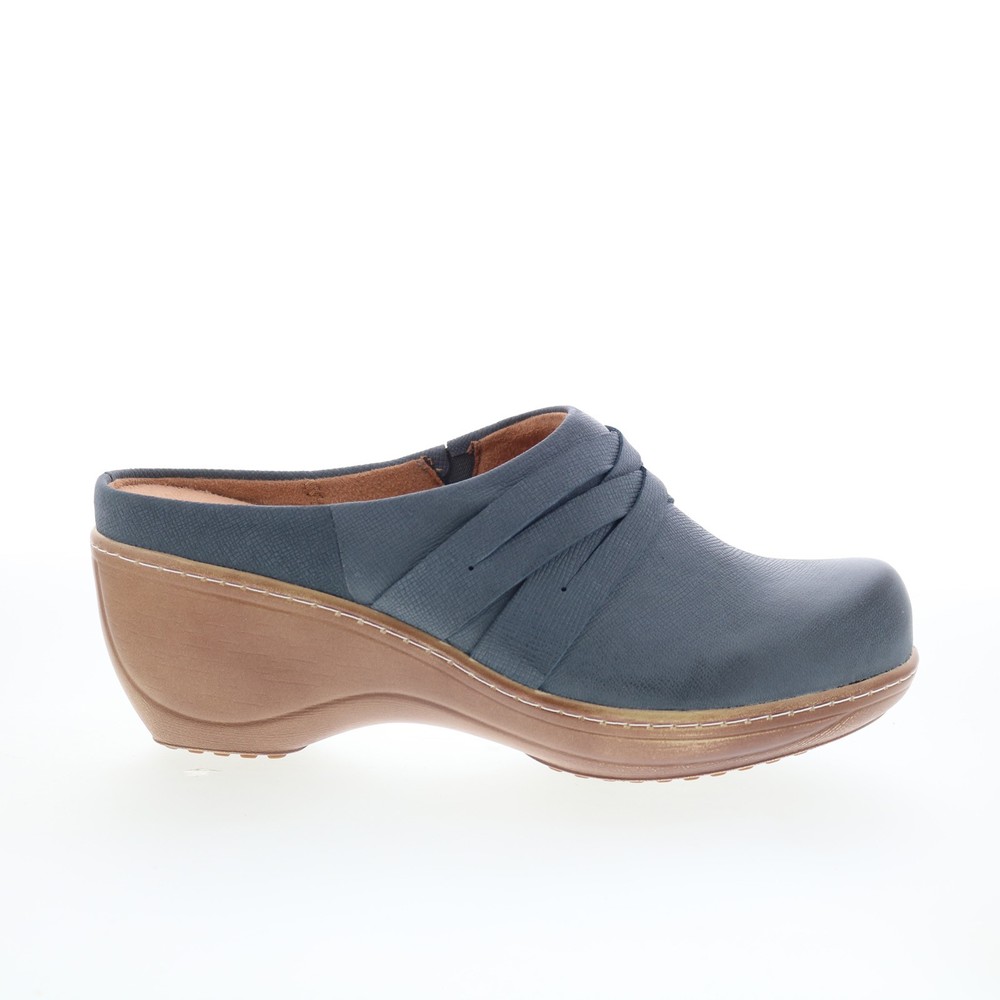 SoftWalk Mackay S2226-429 Womens Blue Leather Slip On Clog Flats Shoes