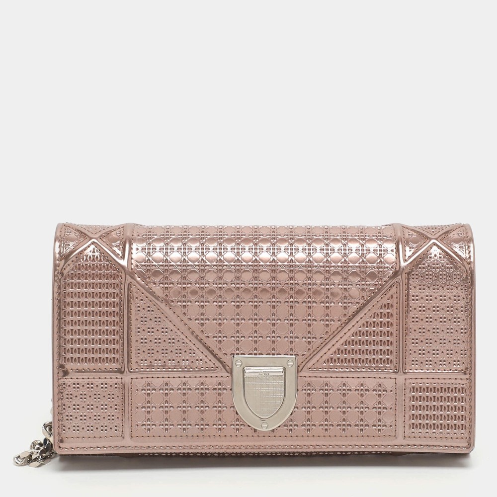 Dior Diorama Metallic Pink Cannage Leather Continental Wallet