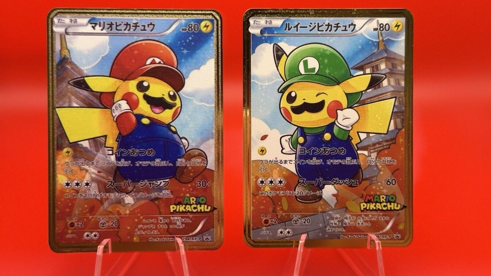 Pikachu Mario & Luigi Full Art Card Set Metal Japanese Pokémon Gift/Display