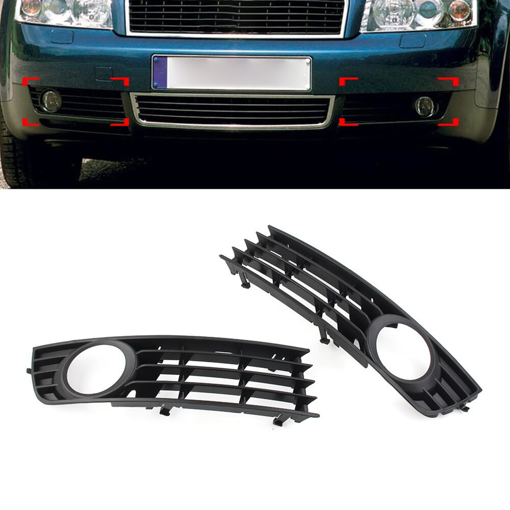 1 Pair Front Bumper Grille Grill Fog Lights Cover Black For Audi A4 B6 2001-2005