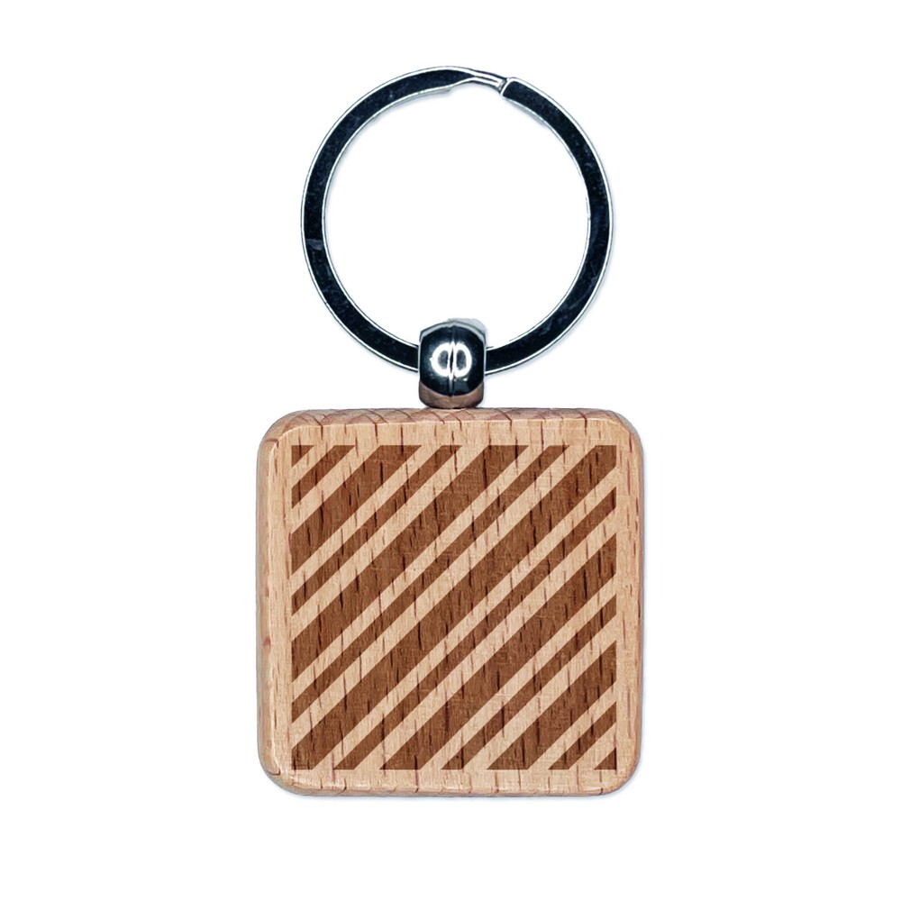 Christmas Candy Cane Stripes Engraved Wood Keychain Charm Tag  