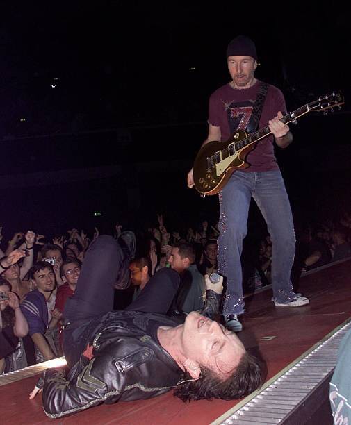 Bono on stage in Earls Court London on 8 21 2001 after hearing his- Old Photo 7