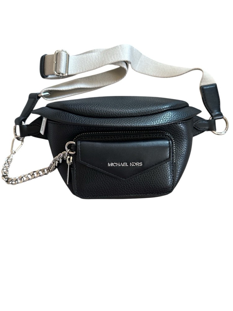 Michael Kors Maisie Large Pebbled Leather 2-in-1 Sling Pack In Black NWT