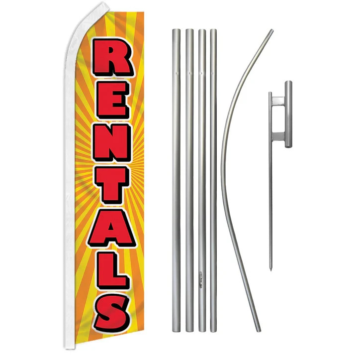 Rentals (Sunburst) Advertising Swooper Feather Flutter Flag Pole Kit Rent Me