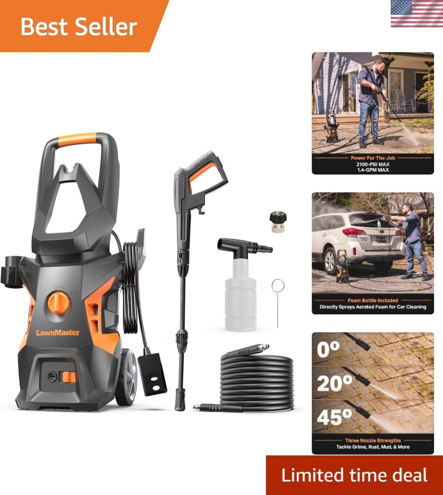 13 Amp 2100 PSI Compact Electric Pressure Washer with 3 Nozzles & Foam Bottle
