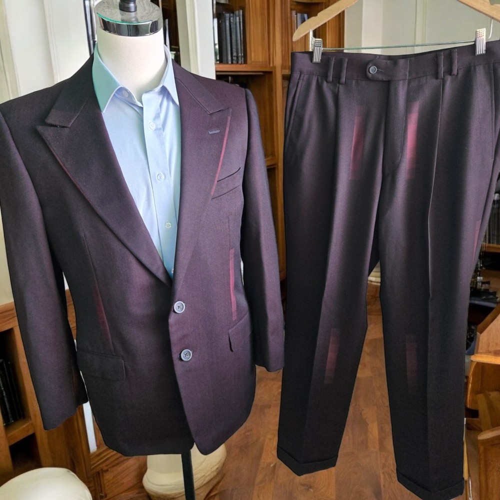 Gianni Versace Suit 42r 52it 35x31 Wide Peak Lapel Sharkskin Drop 7 Couture