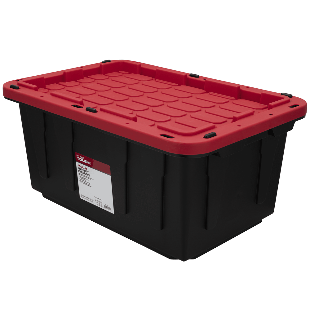 17 Gallon Black and Red Snap Lid Plastic Storage Bin with Secure Closure  