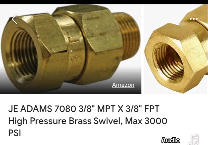 7080 JE Adams 3/8 MPT x 3/8 FPT High Pressure Brass Swivel 3000 PSI Hose Fitting