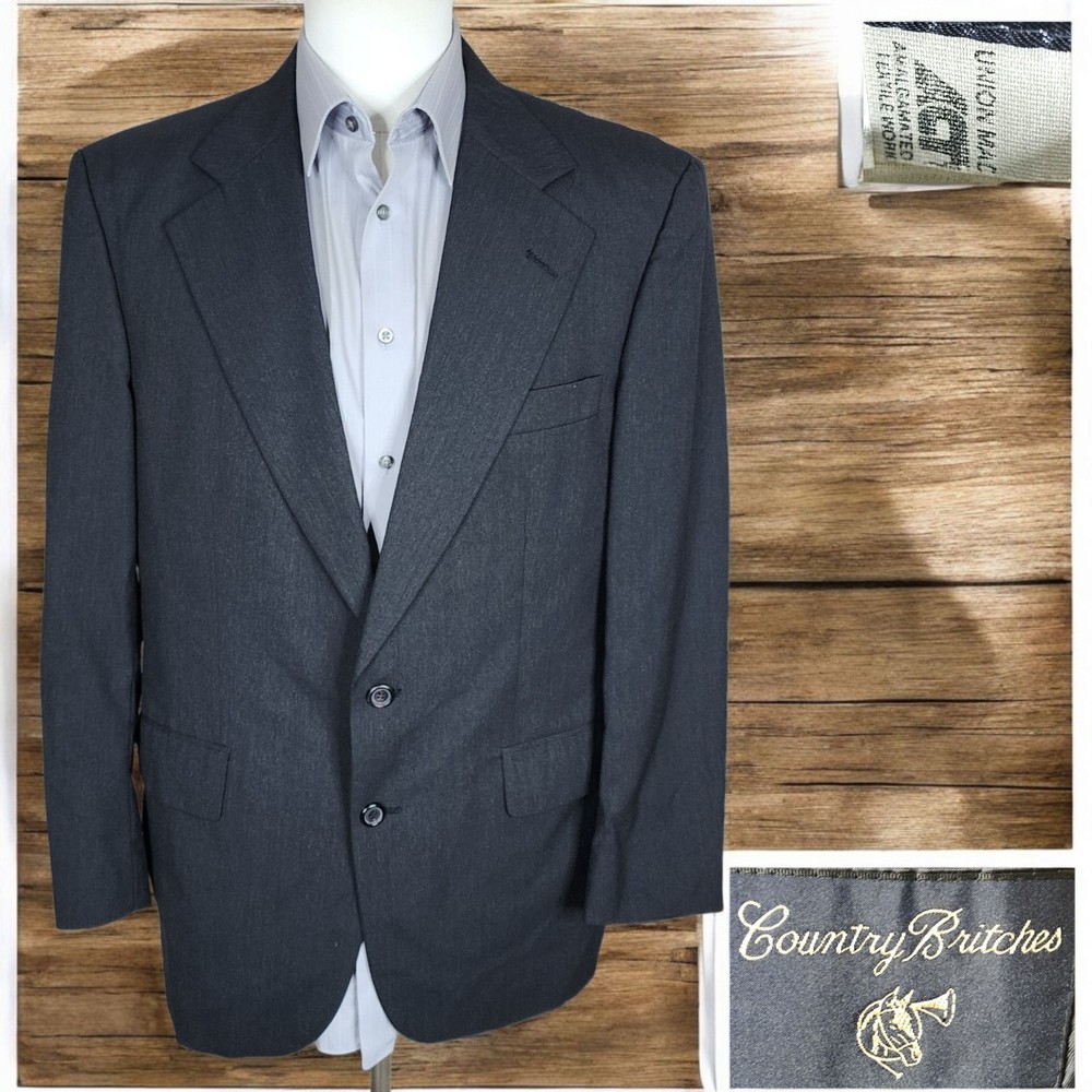 Vintage Charcoal Country Britches Blazer 42R Wide Lapel Made in USA