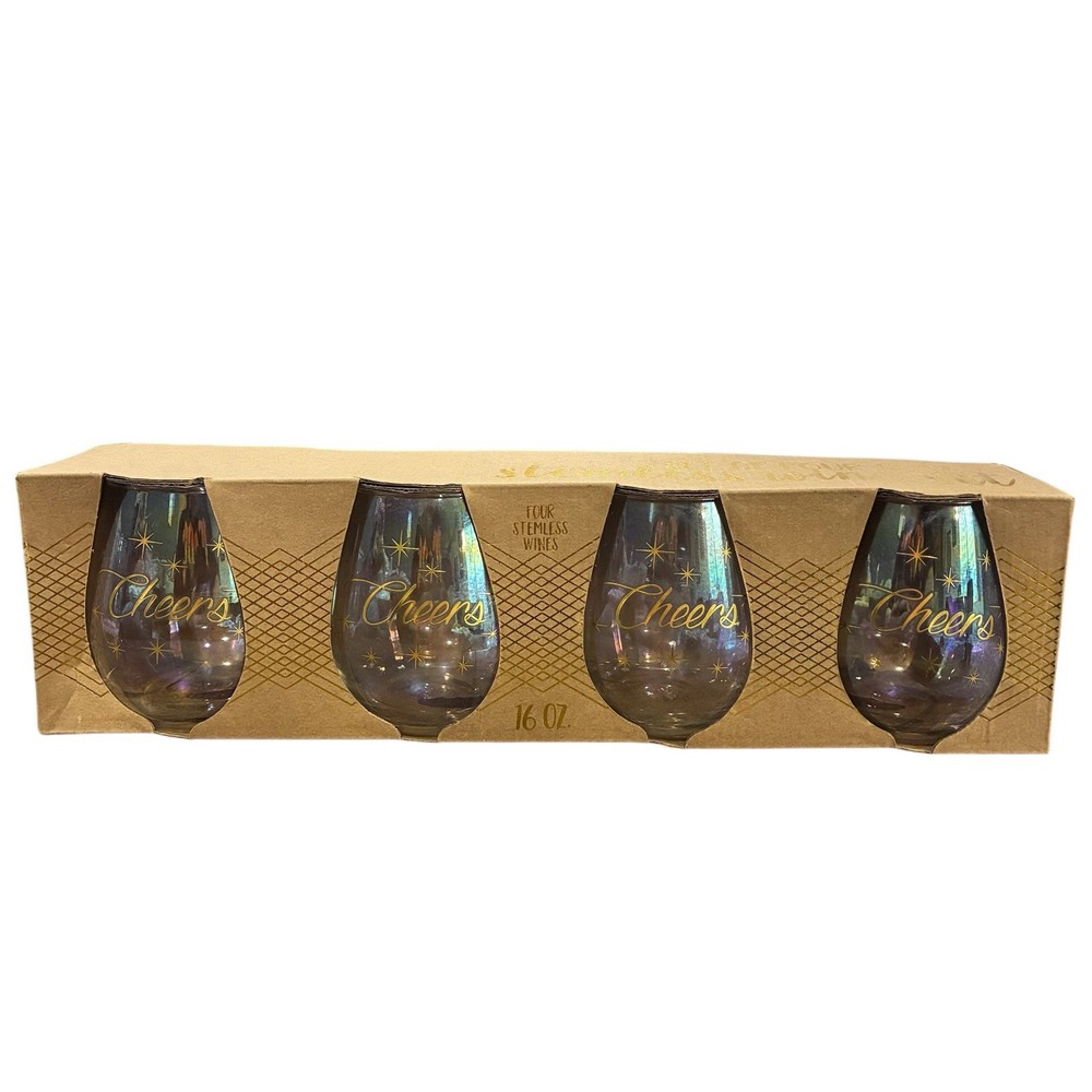 Fresh Cheers Stemless Wine Glass Set of 4