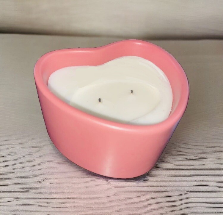 Pink Ceramic Heart 2-Wick Sugared Watermelon Valentine Candle