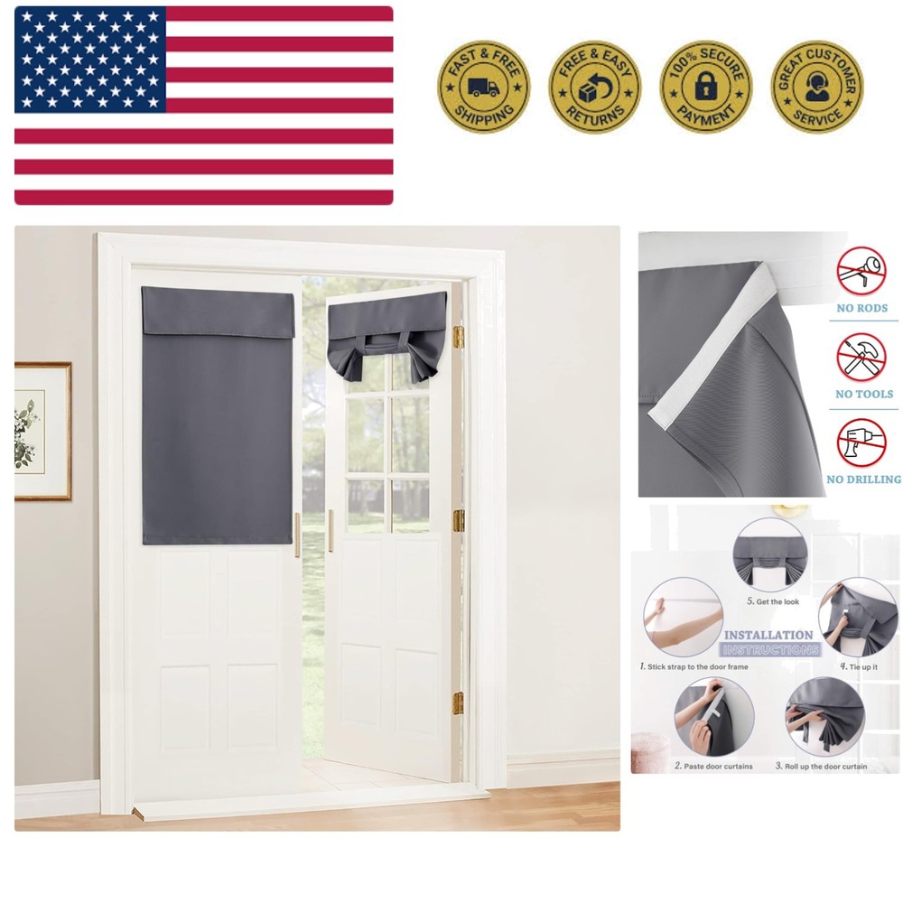 Blackout French Door Curtains, Room Darkening Shades Small Window Curtain Dra...