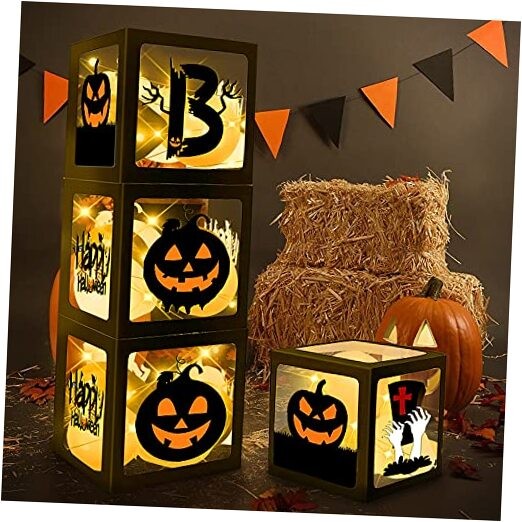 Halloween Decorations Balloons Boxes, 4 Pcs Boo Outdoor Indoor Transparent Box