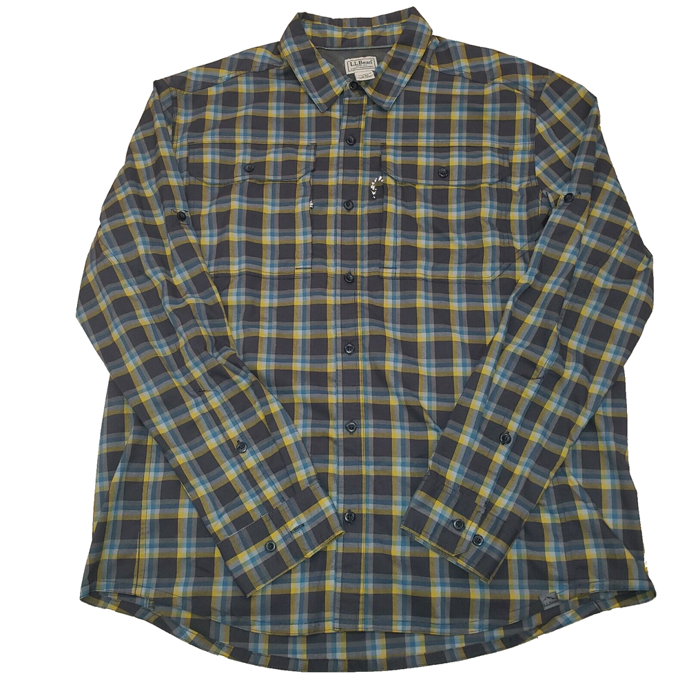LL Bean Men's XL Plaid Long Sleeve Camp Shirt with Vents for Hiking & Fishing