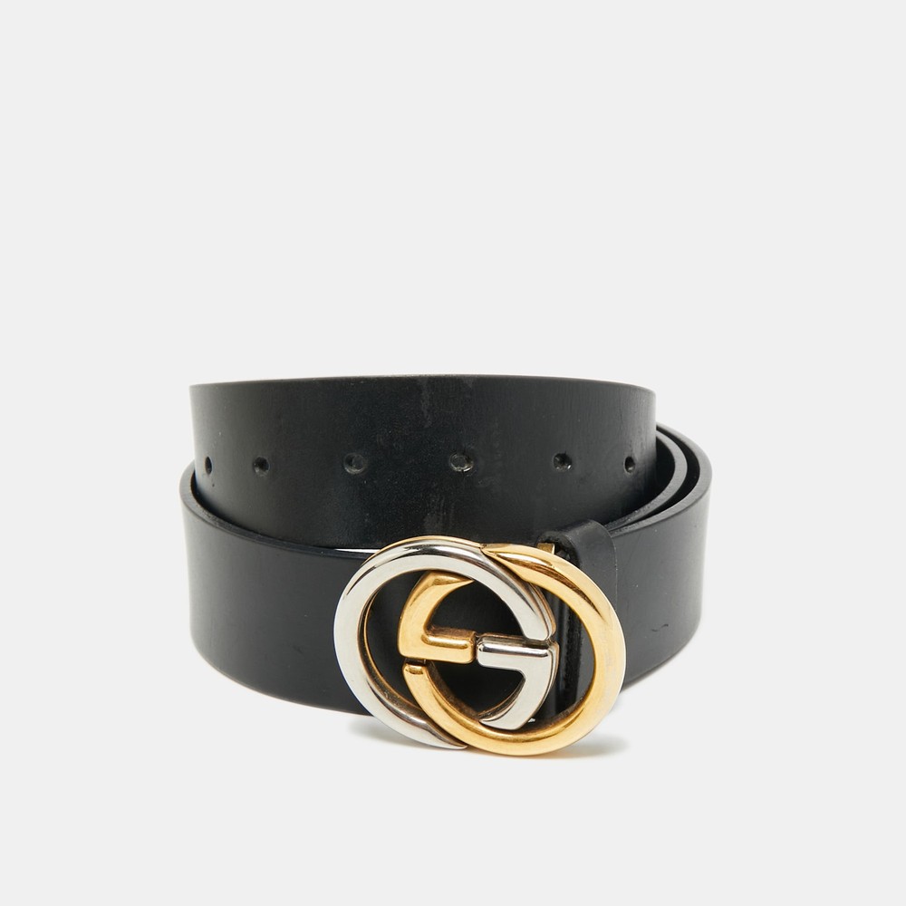 Gucci Black Leather Interlocking G Buckle Belt 90 CM