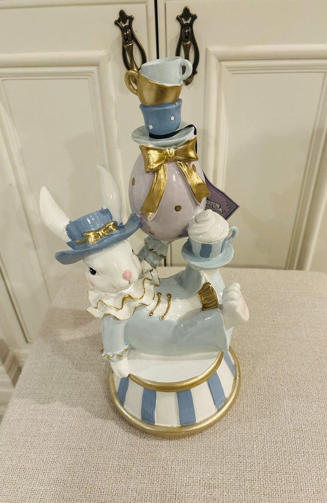 🐰NWT Tophat & Tails Blue & White Teacup Bunny Figure