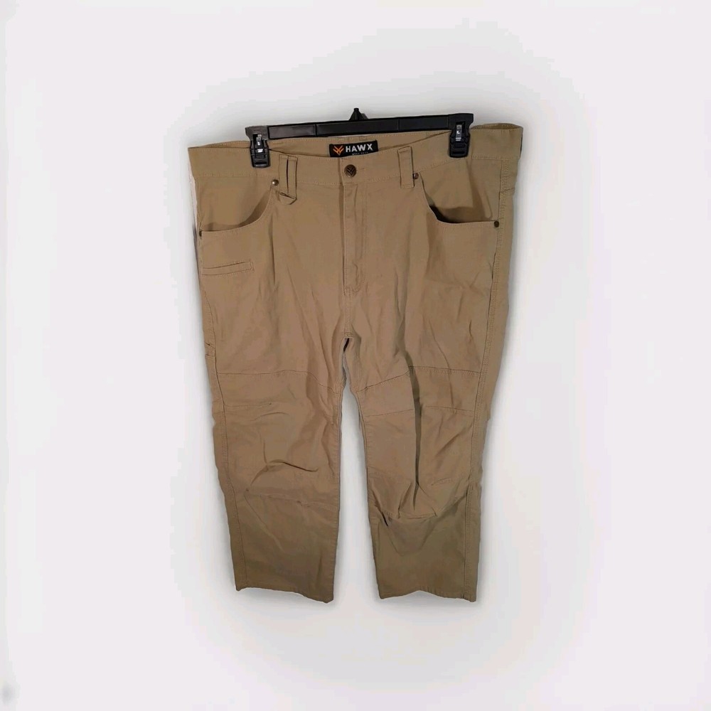 Hawx Pants Mens 42x28 Beige Straight Leg Double Knee Work Wear Cotton Stretch