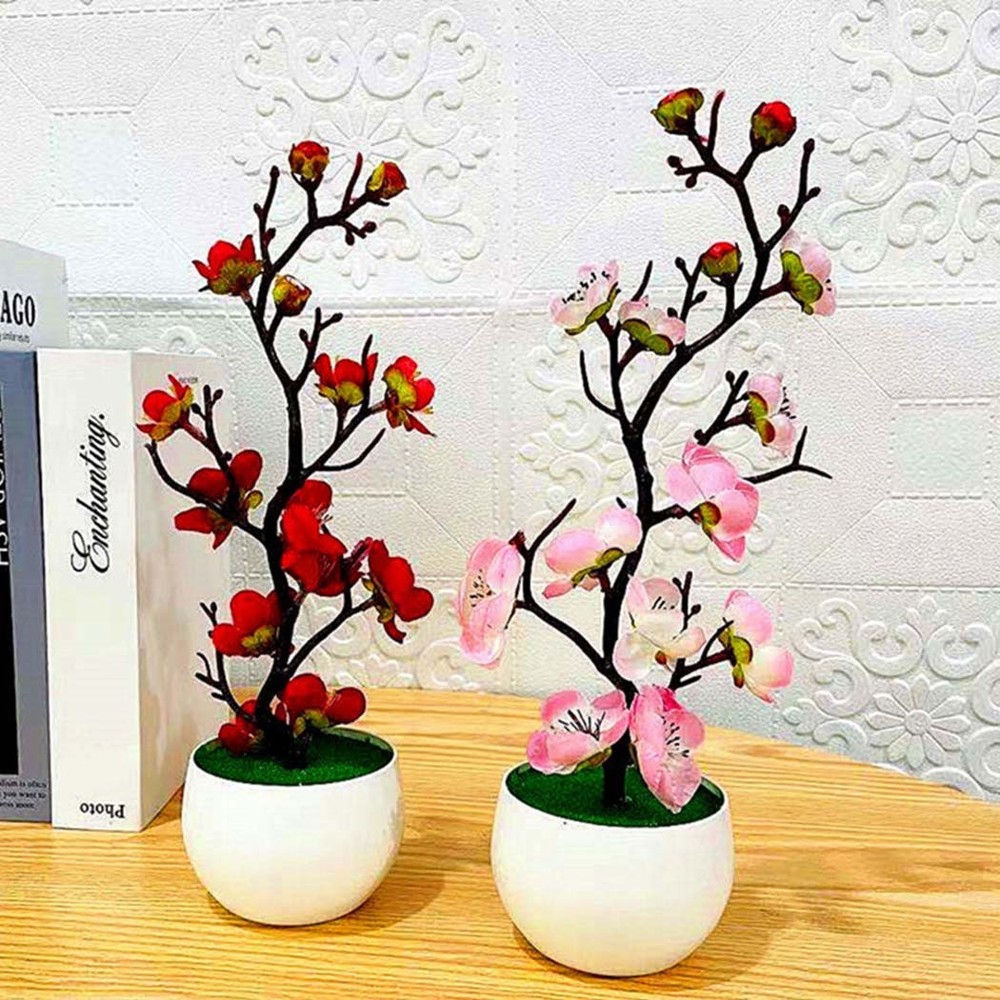 Artificial Plastic Potted Plum Flower Fake Decorative High-Quality Plant