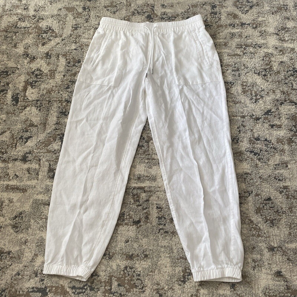 Athleta Womens High Rise Linen Ankle Pants with Drawstring Size 12 in White