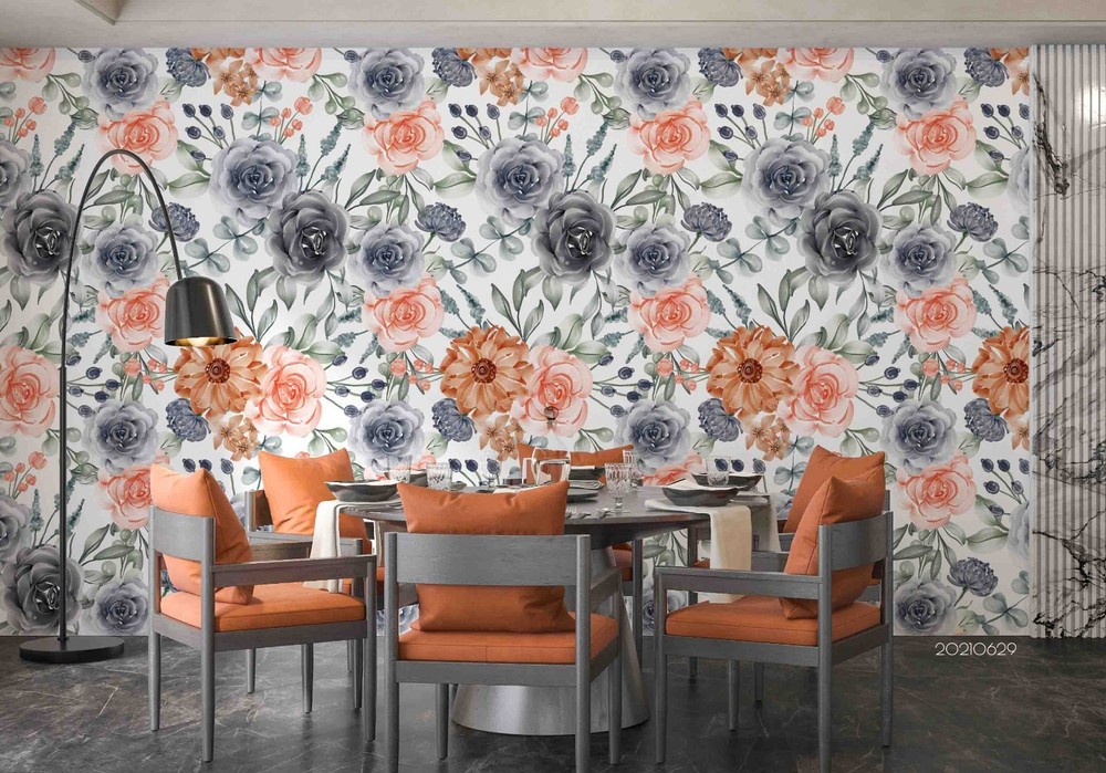 3D Flowers Flora Watercolor Pattern Wall Murals Wallpaper Murals Wall Sticker