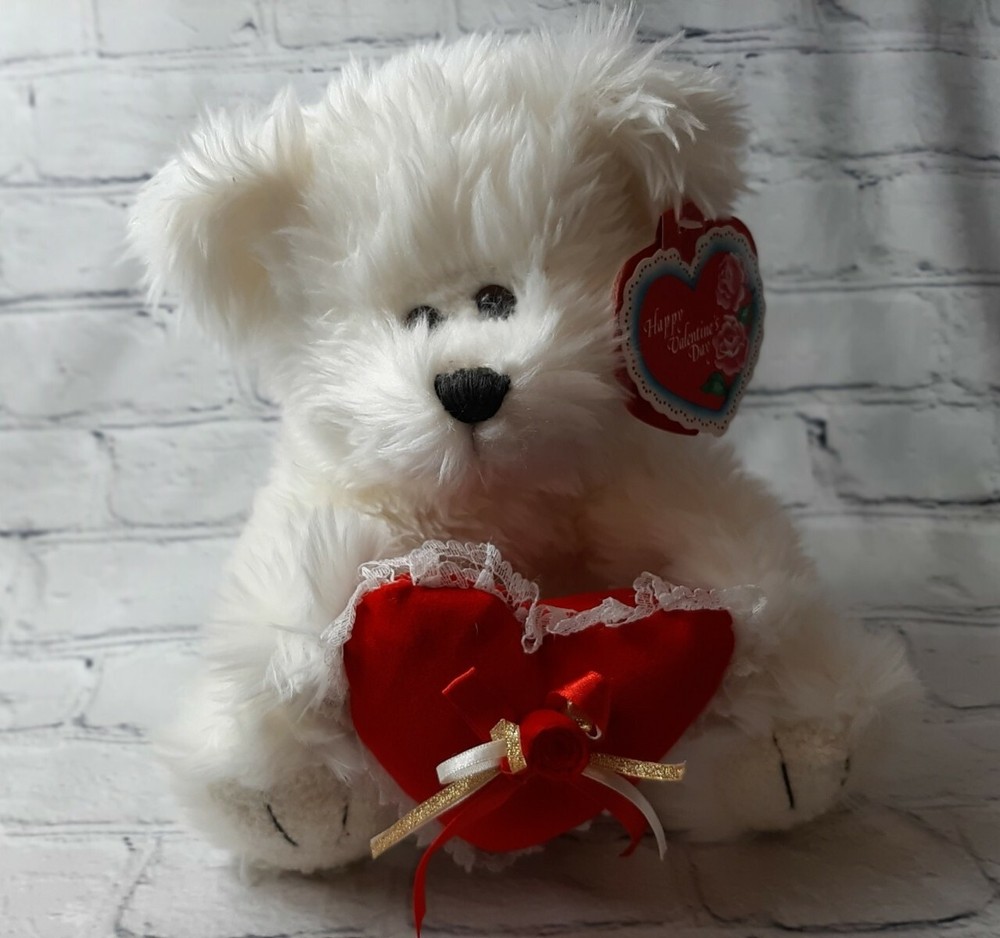 Seasonal Sensations Happy Valentines Day White Plush Heart Love Soft Teddy Bear-image
