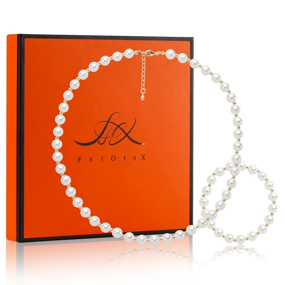 Luxury Beaded Pearl Necklace Bracelet Set - Pearl Strand Necklace Costume Jew...