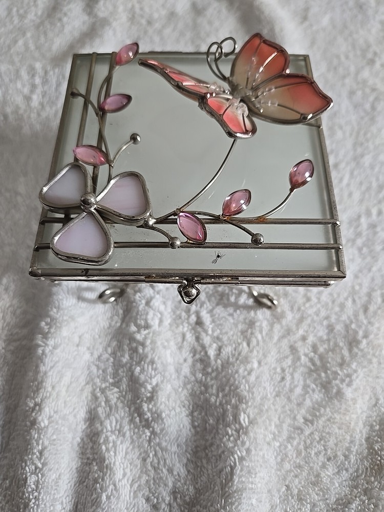 Trinket Box Pink With Flowers And Butterflies.  Perfect Gift For A Daughter...