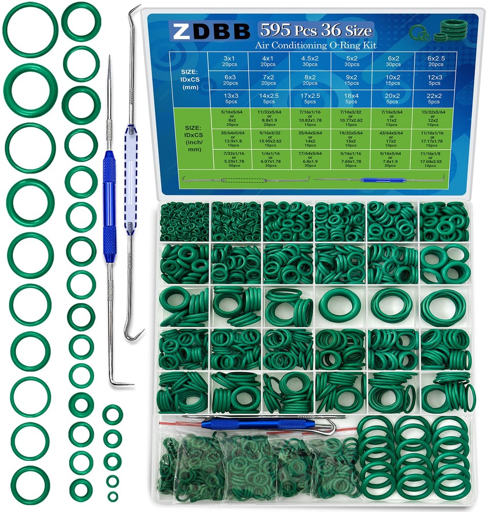 595 Pcs Automotive AC O Rings Kit, SAE and Metric Air Conditioning O Rings As...