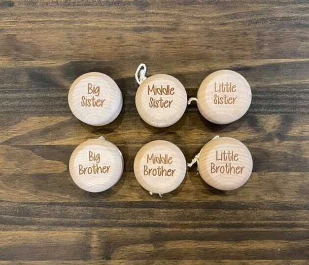 Big Middle Little Brother Sister Engraved Kids Wood YoYo Sibling Gift Birth Baby