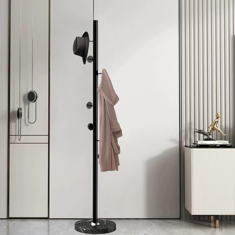 Sturdy Freestanding Metal Coat Rack with Natural Marble Base