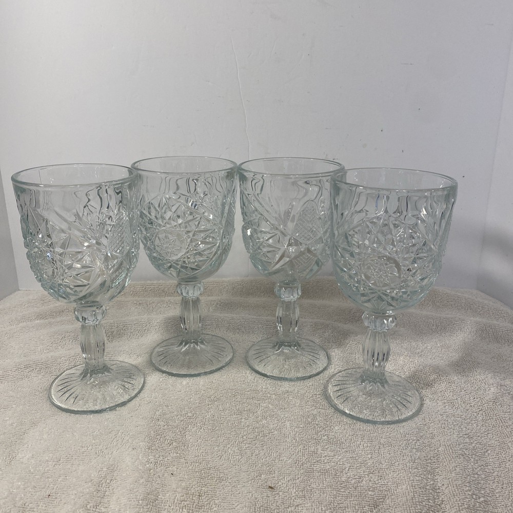 Vintage Libbey HOBSTAR Star of David Water Wine Goblets Set of 4 7.25 Inch