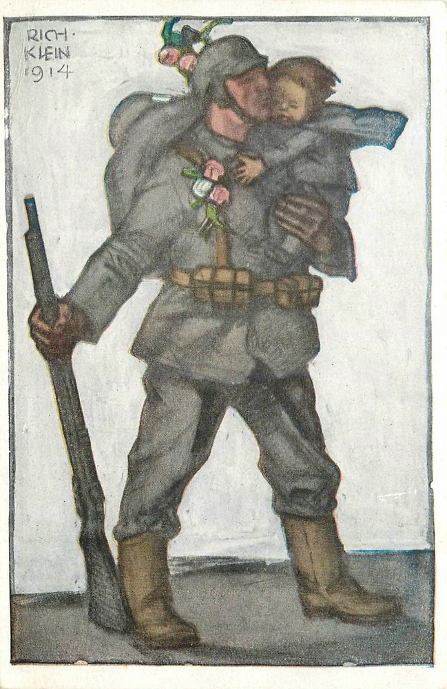 1914 Germany military Propaganda a\rt Soldier with Child Postcard 25-6949