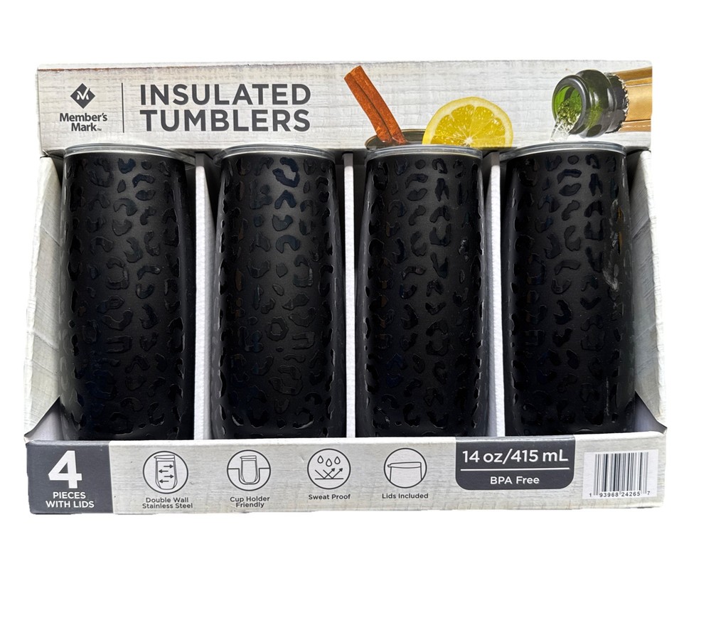 Members Mark 4 Pack Insulated Tumblers 14oz Stainless Steel Cups BPA Free