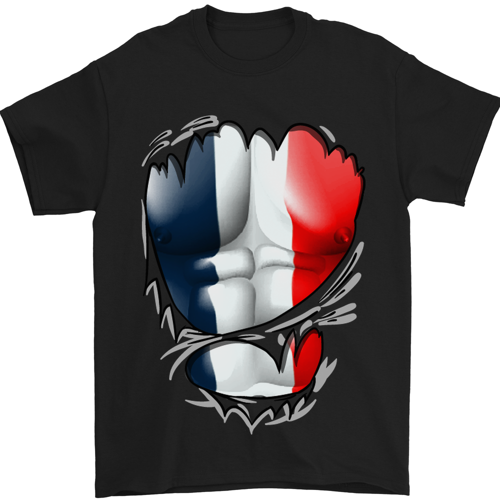 Gym French Tricolour Flag Muscles France Mens T-Shirt 100% Cotton