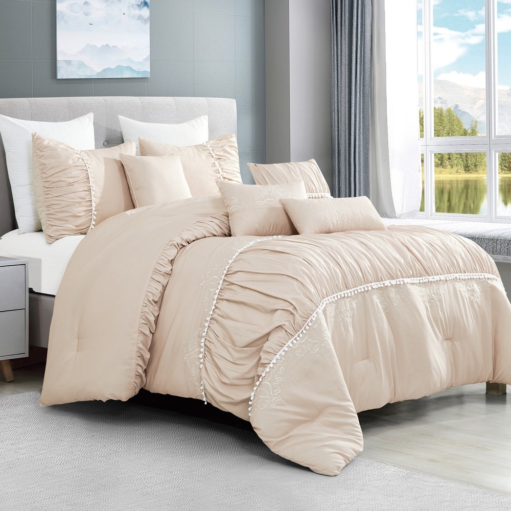 CHARNEE Luxury 7 Piece Comforter Set Pink Queen