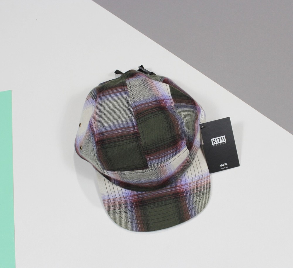 BNWT Kith Side Logo Camp Hat Plaid Forest Purple 5 Panel Cap One Size