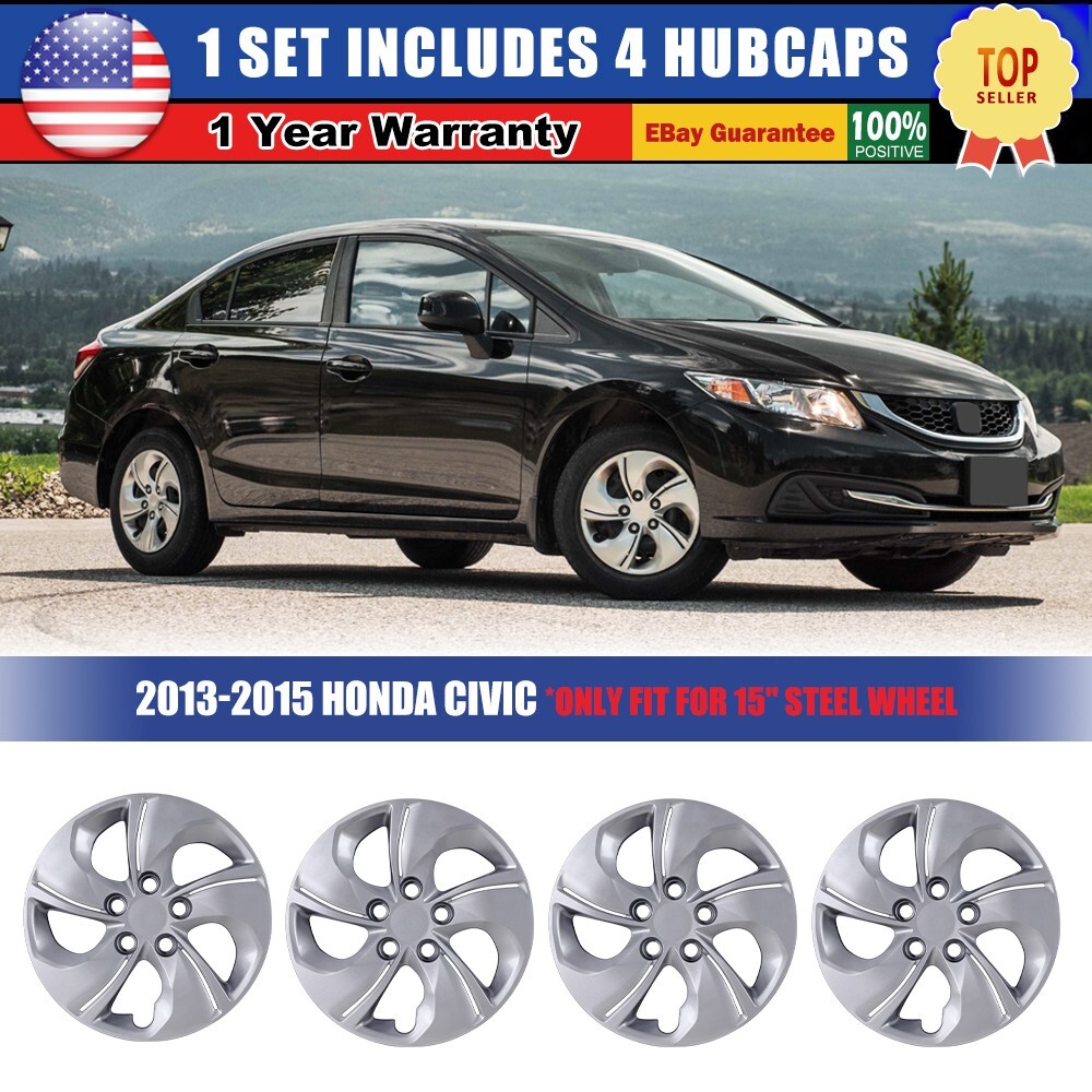 15-inch Snap-On Wheel Covers for 2013-2015 Honda Civic - Set of 4 Hubcaps