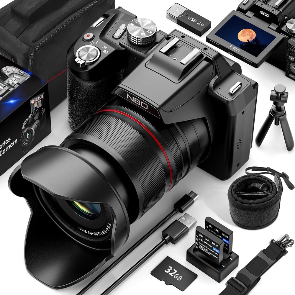 Digital Cameras 5K 64MP 16X Optical Zoom Wifi W/180° Flipable Screen for YouTube