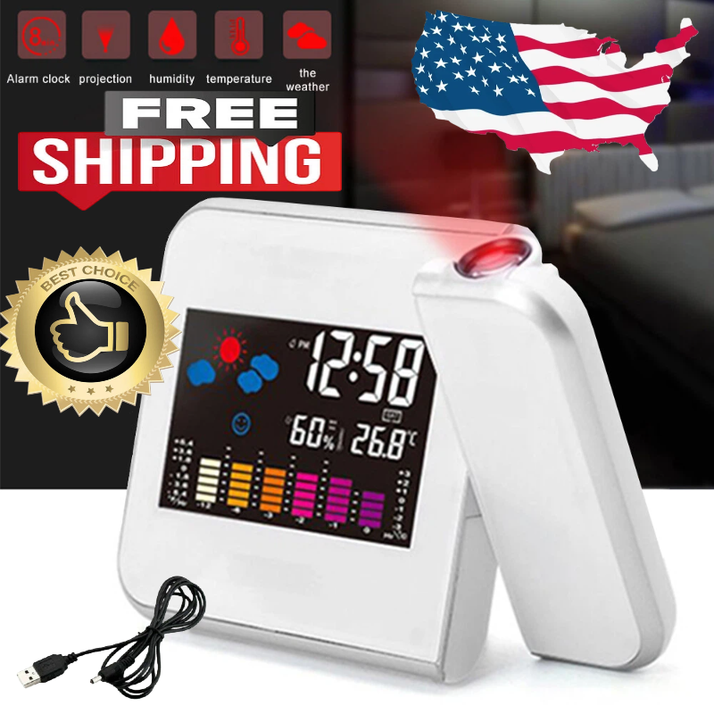 Projection Alarm Clock Weather Station Thermometer Temperature Humidity Monitor