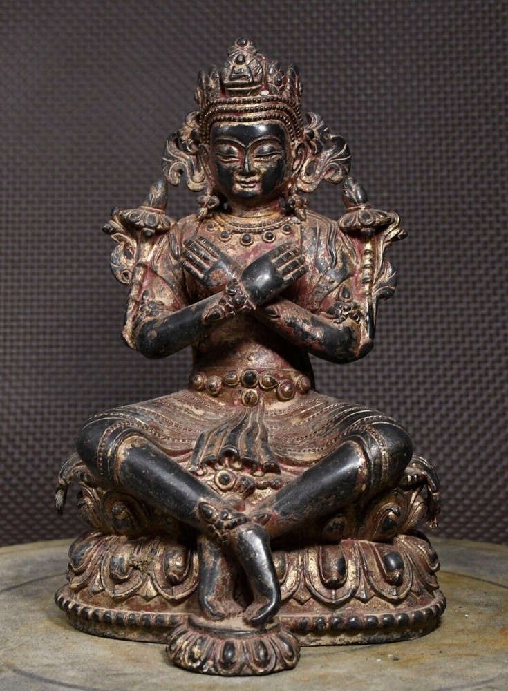 10-inch Antique Tibetan Bronze Vajradhara Buddha Temple Statue