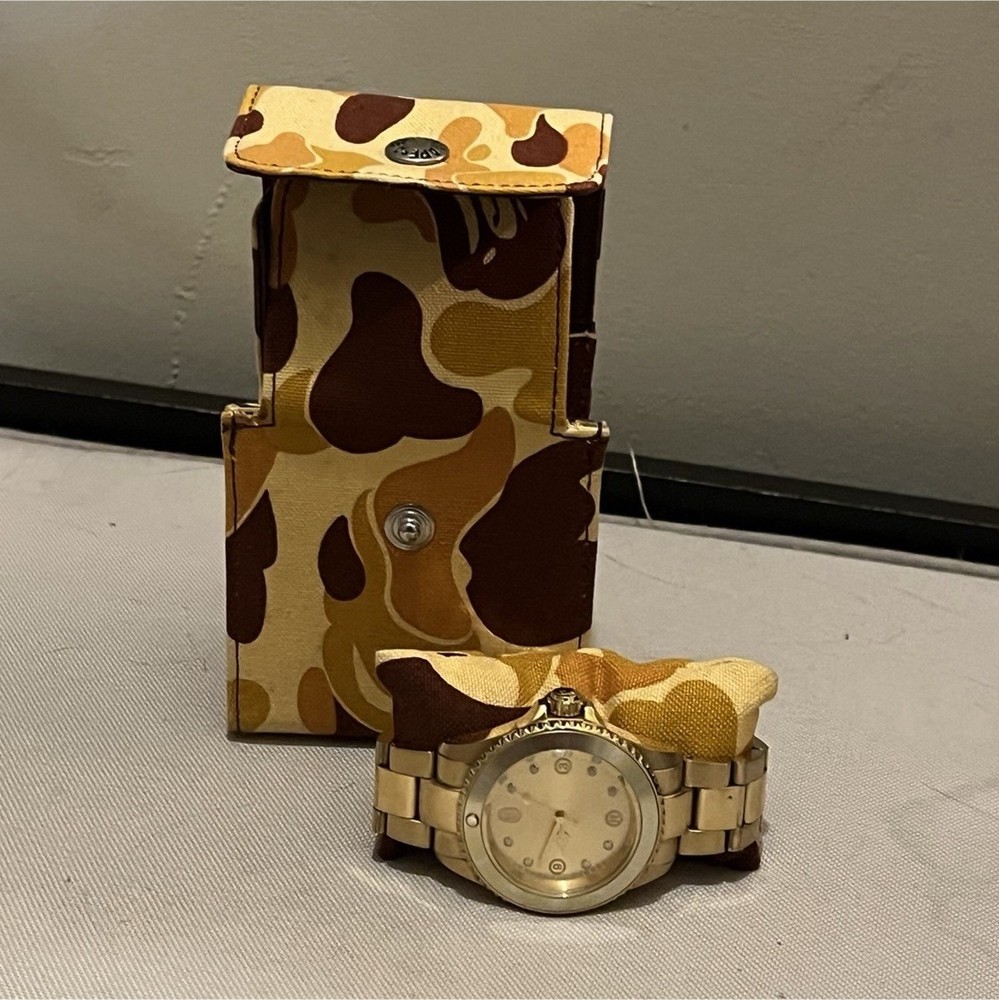 A Bathing Ape Bapex Gold Luxury Analog Wristwatch w/ Original Box