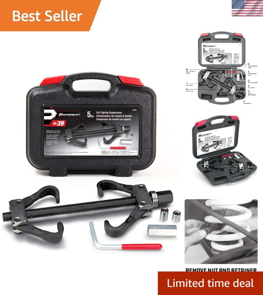 Heavy Duty 5-Piece Coil Spring Compressor Kit for Inner Shock Absorber Removal