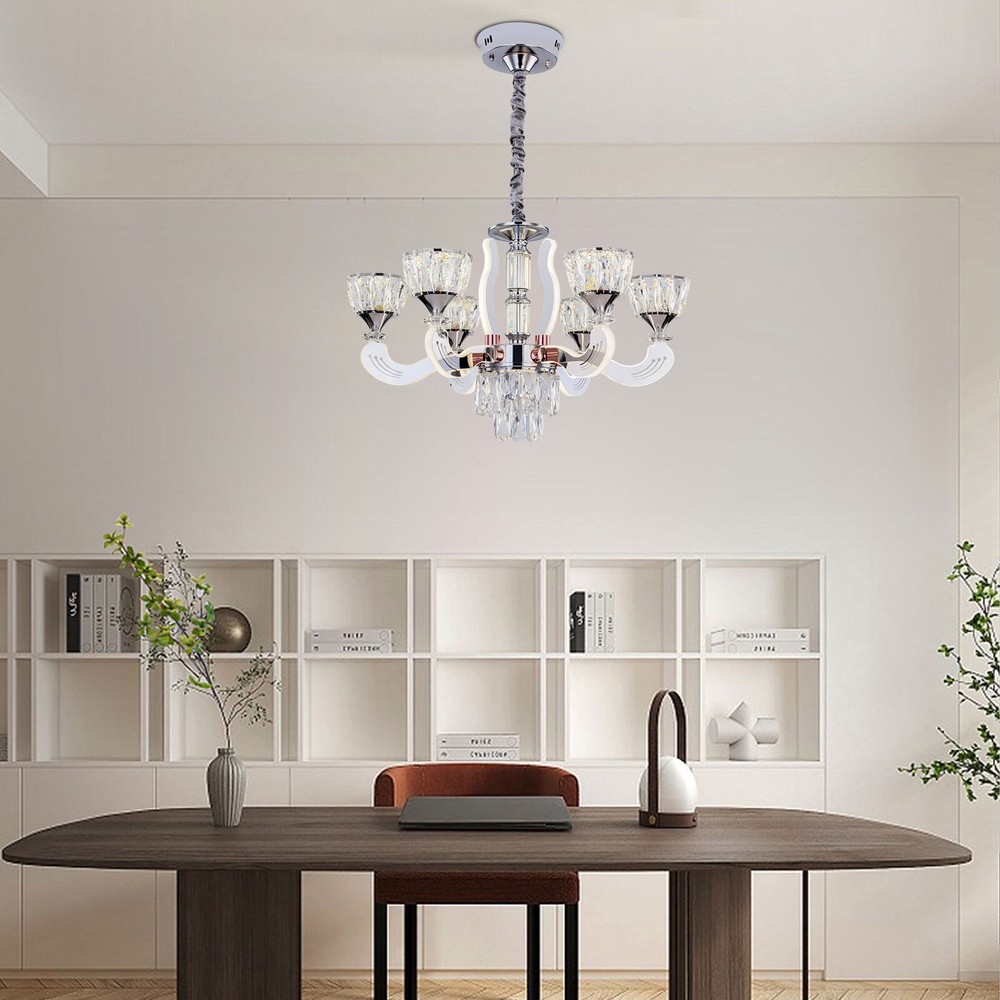 6 Lights Pendant Fixture Modern Ceiling Lamp Elegant Crystal Chandelier USA