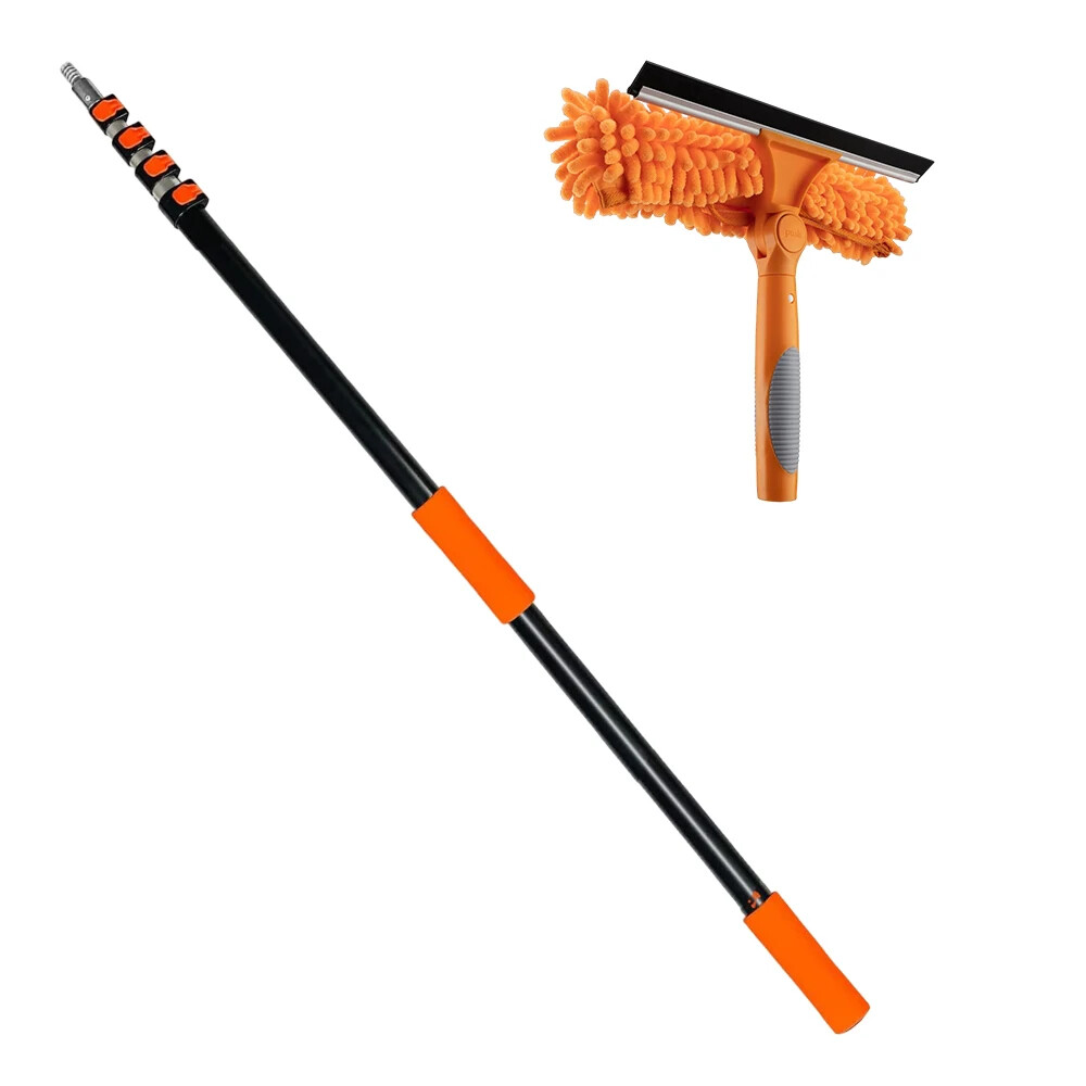 16FT Telescopic Solar Panel Cleaning Pole with Swivel Squeegee Washer