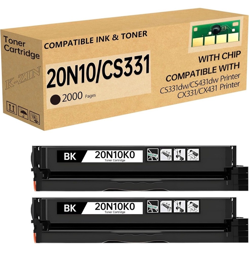 20N10K0 2 Pack Black Toner Cartridge for Lexmark CS331 CX331 CS431 CX431 CS331dw