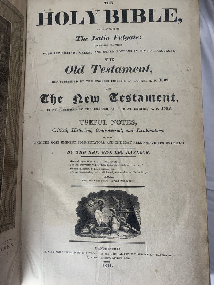 Douay Rheims Old Testament Only Latin Vulgate Folio Bible, Dated 1811