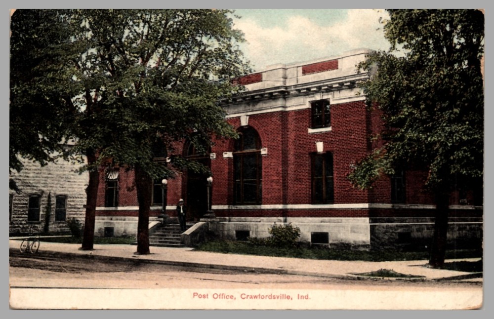 Post Office Crawfordsville Indiana IN Exterior View c1910 DB Antique Postcard