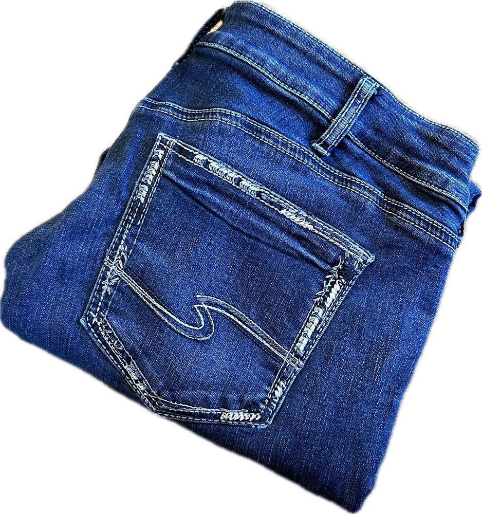 Silver Jeans Women's Boyfriend Denim Mid Rise Stretch Dark Wash Size 34x29