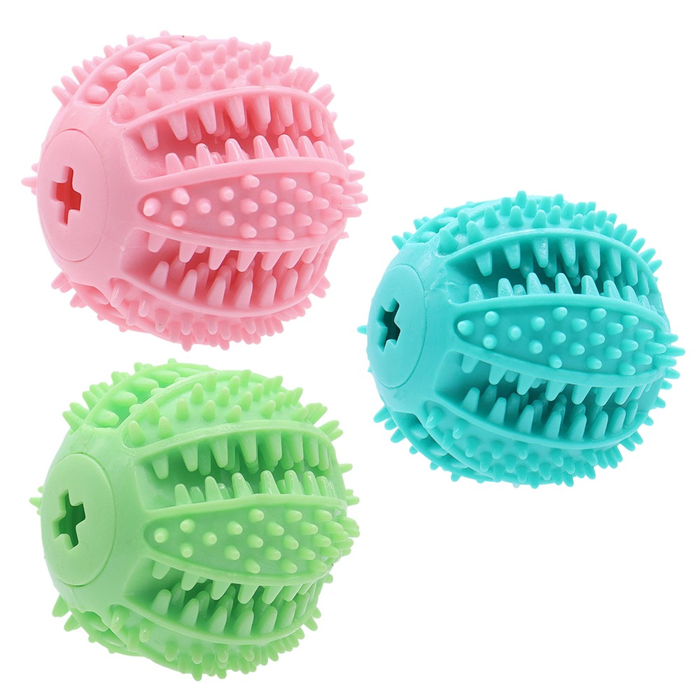 Dog Squeaky Spiked Bone Chew Toy For Dental Teething Cleaning Puppy Treat Ball
