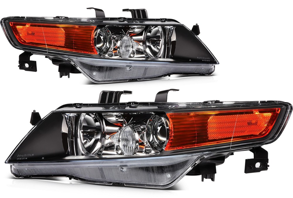 Pair Headlights Assembly For 2004-2008 Acura TSX Black Housing Left+Right Side